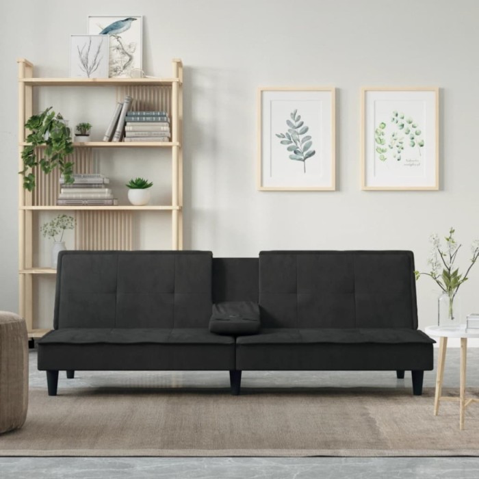 Gossi canapea extensibila cu suporturi de pahare, negru, catifea