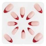 Set Unghii False Almond French cu Varf Rosu și Glitter Argintiu, CMCLASS