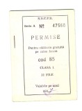 Permise pentru calatoria gratuita pe cale ferata clasa 1, 1997, fara file lipsa