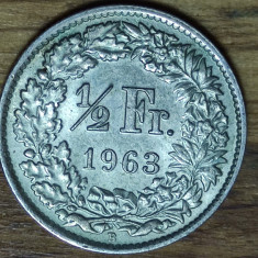 Elvetia - moneda de colectie - 1/2 franc 1963 argint - aUNC / UNC - exceptionala