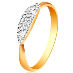 Inel din aur combinat 14K - oval proeminent cu zirconii încrustate transparente - Marime inel: 51