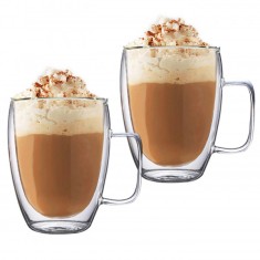 Set 2 cani cu pereti dubli , ideala pentru Capuccino, Cafea,Ceai 375 ML foto
