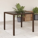 Cumpara ieftin Masă de grădină cu blat din sticlă, maro, 90x90x75cm, poliratan