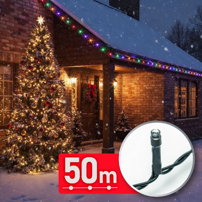 Decor Luminos Craciun - Sir Lumini LED - 50 m - Multicolor - 1000 LED - 220-240V - 9W - Cablu Verde Best CarHome