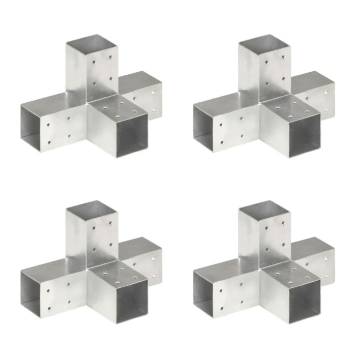 Gossi conectori de grinda, forma x, 4 buc, 71x71 mm, metal galvanizat