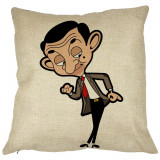 Perna Decorativa Patrata Mr Bean, 40x40 cm, Husa Detasabila, Burduf