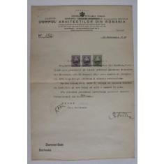 CERTIFICAT ELIBERAT DE CORPUL ( COLEGIUL )ARHITECTILOR DIN ROMANIA , 1949