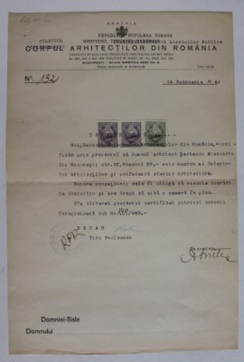CERTIFICAT ELIBERAT DE CORPUL ( COLEGIUL )ARHITECTILOR DIN ROMANIA , 1949 foto