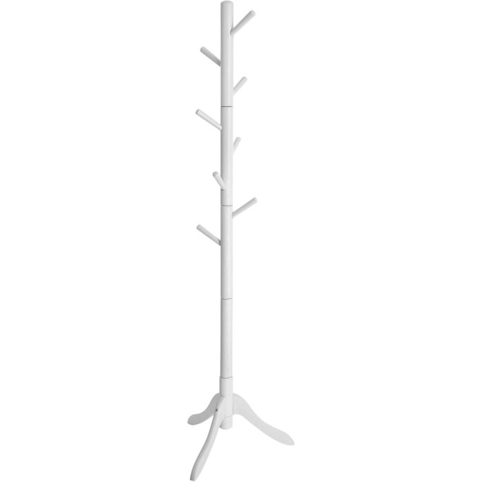 VASAGLE Cuier din lemn masiv, 8 carlige, ajustabil pe 3 inaltimi, design tip copac, 57x175 cm, alb Household NewTrend