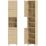 HOMCOM Dulap &icirc;nalt pentru baie cu rafturi reglabile, uși cu lamele, deschidere prin apăsare, 34x23x170 cm, Natural | Aosom Romania