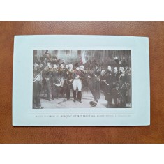 Napoleon Bonaparte la Fontainbleu impreuna cu garda imperiala, reproducere tip carte postala, dupa un tablou de la Versailles