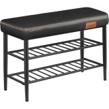 VASAGLE Banca pentru pantofi EKHO cu spatiu depozitare, sezut tapitat PU cu cusaturi, 80x30x50 cm, negru Household NewTrend
