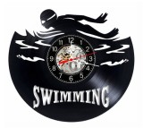 Ceas Perete Vinil 30cm Negru Model Inotator Swimming Mecanism Silentios