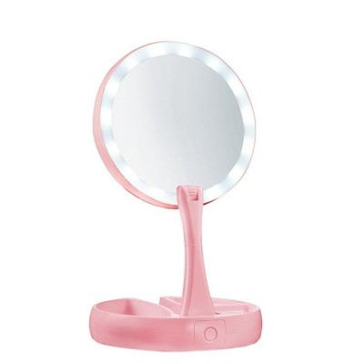 Oglinda Beyoutiful cu iluminare LED pe ambele fete, Roz,5 factor de marire,depozitare cosmetice,alimentare USB sau baterii AA, culoare roz foto