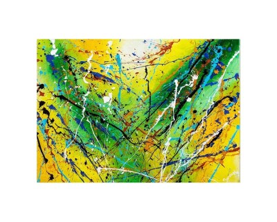 Tablou abstract pictat manual birou, living, dormitor, Calatorie in spatiu, 70x50cm ulei pe panza, reproducere Jackson Pollock foto