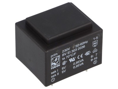 Transformator PCB &amp;icirc;ncapsulat 1.9VA 230V 9V foto