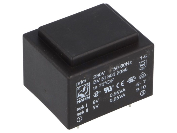 Transformator PCB &icirc;ncapsulat 1.9VA 230V 9V