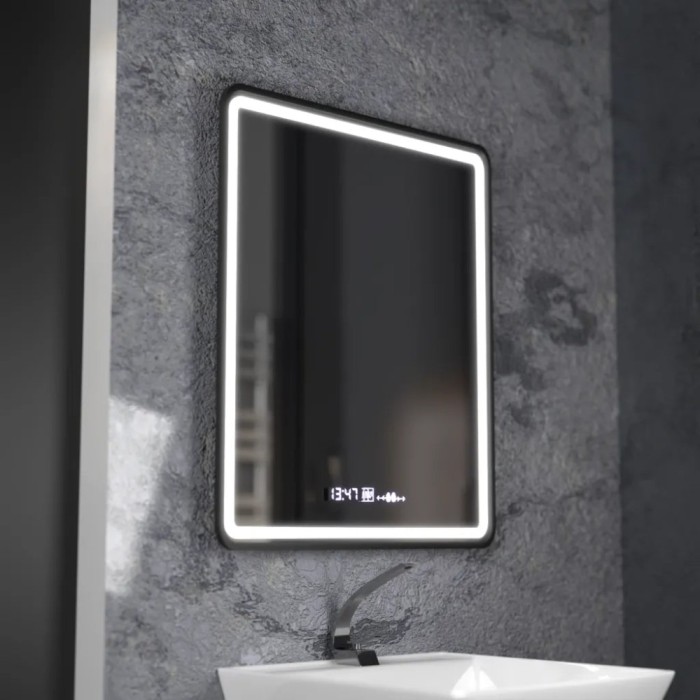 Oglinda LED Rectangulara, 75x90cm, Favola MotionGlow Marcello, Sistem Dezaburire, Ceas &amp; Termometru, Dimabila ModernLight Concept