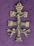 CUCIFIX FECIOARA MARIA,BRONZ SPANIOL,sec.XVII,Cruce Masiv antica-cruce de Moaste