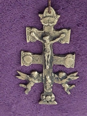 CUCIFIX FECIOARA MARIA,BRONZ SPANIOL,sec.XVII,Cruce Masiv antica-cruce de Moaste foto