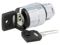 Comutator rotativ cu cheie 22mm negru 2 poziții