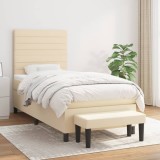 VidaXL Pat box spring cu saltea, crem, 90x200 cm, textil