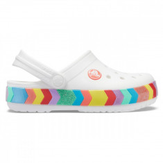 Saboți Crocs Kids' Crocband Chevron Beaded Clog Alb - White