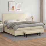 vidaXL Pat continental cu saltea, crem, 200x200 cm, piele ecologică