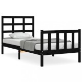 Cumpara ieftin Cadru de pat cu tablie Small Single, negru, lemn masiv