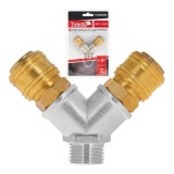 Racord T din alama GZ 1 / 2&quot; cu conectori rapizi, Tvardy T00295