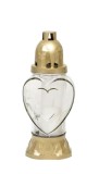 Candela funerara Zniczplast Heart, Sticla Clara, Timp Ardere 28 Ore, Inaltime 25.5 cm, Greutate 80g