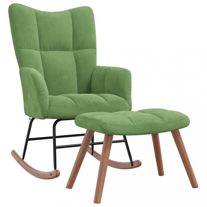 vidaXL Scaun balansoar cu taburet, verde deschis, catifea