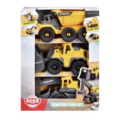 Set 3 utilaje de constructii Volvo Dickie pentru copii, 16 cm