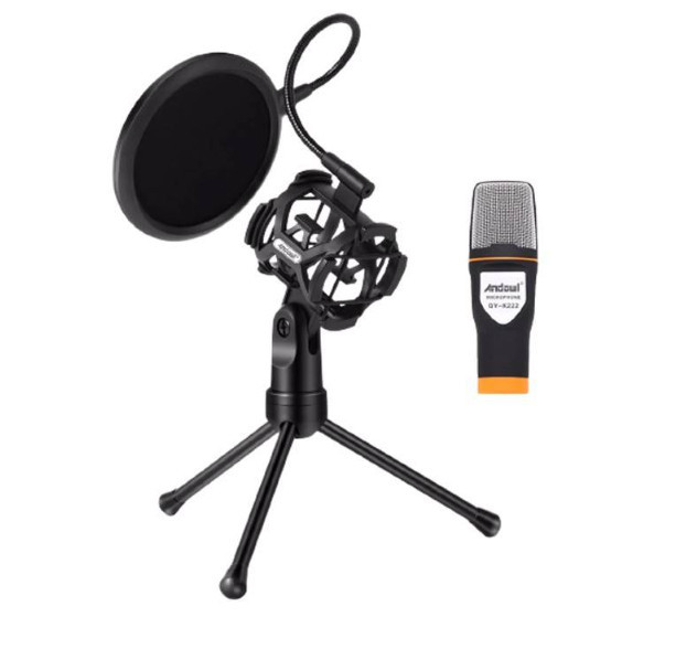 , , , , , , , Microfon condensator cu cablu + filtru pop + trepied de inalta calitate