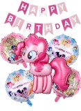 Set De 18 piese My Little Pony, Figurina Pinky Pie 60 X 62 cm, Baloane Folie Aluminiu 45 cm, stegulete decorative Happy Birthday, Roz, ANTADESIM
