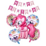 Set De 18 piese My Little Pony, Figurina Pinky Pie 60 X 62 cm, Baloane Folie Aluminiu 45 cm, stegulete decorative Happy Birthday, Roz