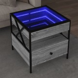 VidaXL Măsuță de cafea cu LED infinity, gri sonoma, 50x50x51 cm