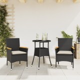 Set mobilier de gradina cu perne 3 piese negru poliratansticla