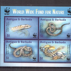 WWF ANTIGUA & BARBUDA 2002 reptile bloc cu 4 timbre conform scan MNH