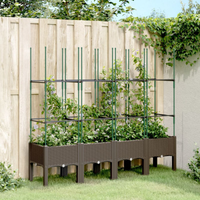 vidaXL Jardinieră de grădină cu spalier, maro, 160x40x142,5 cm, PP foto