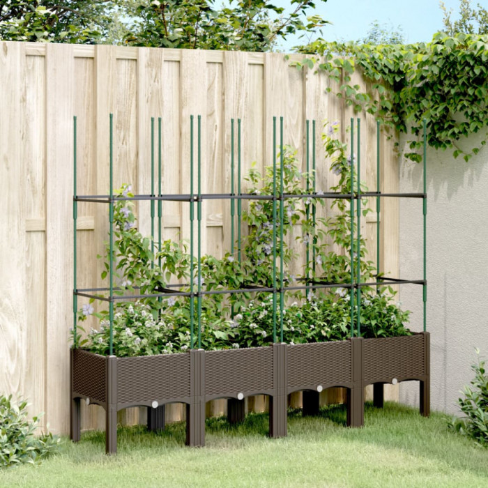 vidaXL Jardinieră de grădină cu spalier, maro, 160x40x142,5 cm, PP