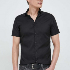 Armani Exchange camasa barbati, culoarea negru, cu guler clasic, regular