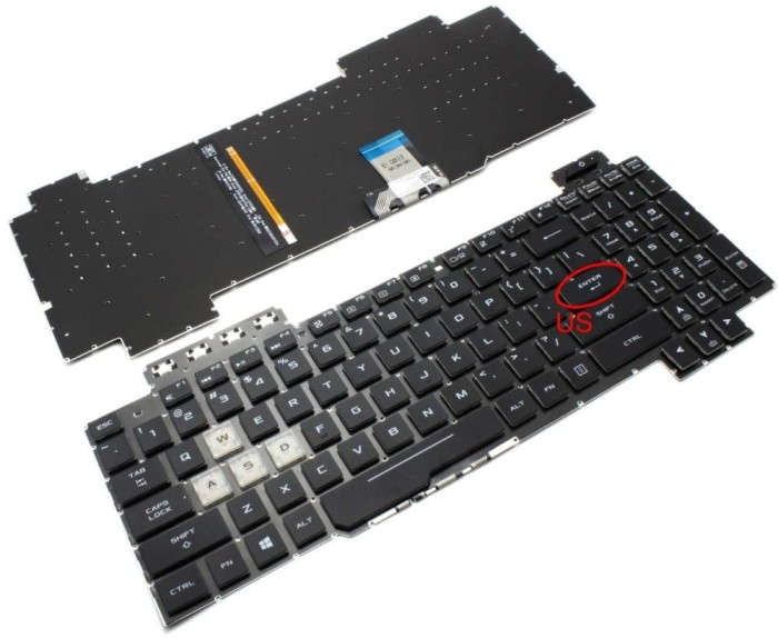 Tastatura Asus Alba Neagra cu Iluminare 90NR00S1-R31RU0 layout US fara rama enter mic, Neagra cu Iluminare