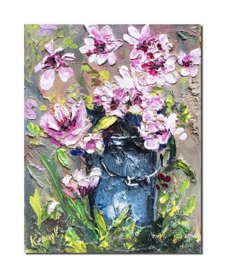 Tablou cu azalee pictat manual, 40x30cm acril pe panza in relief efect 3D, Kenny Varniote foto