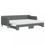 Cumpara ieftin Pat de zi cu extensie si saltele, gri inchis, 80x200 cm, textil