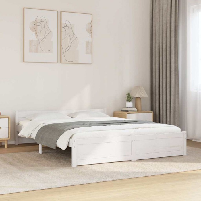 vidaXL Cadru de pat, alb, 160x200 cm, lemn masiv de pin