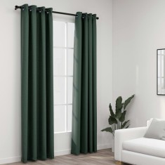vidaXL Perdele opace aspect p&acirc;nză cu ocheți 2 buc verde 140x225 cm 321185