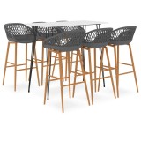Cumpara ieftin Set mobilier de bar, 7 piese, alb si gri