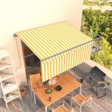 VidaXL Copertină retractabilă automat cu stor, galben&amp;alb, 3,5x2,5 m