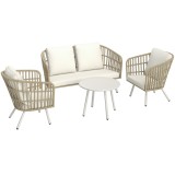 Outsunny Set de mobilier de grădină din poliratan Lounge-Set cu canapea de 2 locuri, fotoliu, masă, perne rezistente la intemperii pentru 4 persoane &icirc;